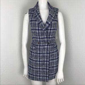 Zara blue tweed mini vest dress top.